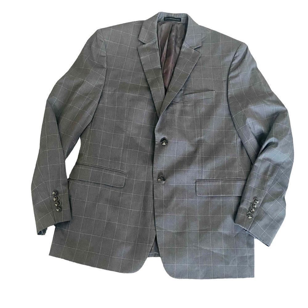 Perry Ellis Portfolio Slim Fit Gray Check Suit Men’s Size 42 Regular Lined EUC